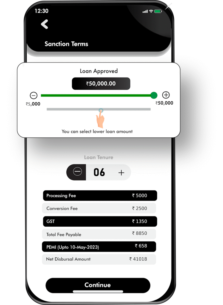 Navi Loan 2025: Best Instant Personal & Home Loan Guide for Beginners 13 Digital loan approval screen showing loan amount selection tenure fee details and net disbursal for instant money transfer
