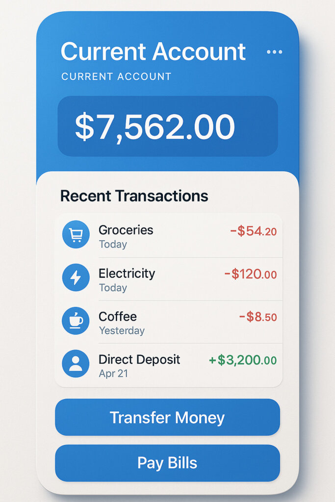 AU 0101 mobile banking app current account management interface