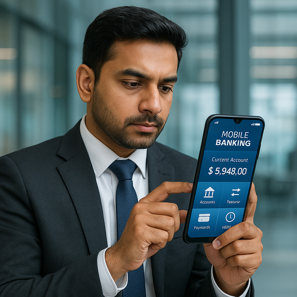 Kotak Mahindra Bank Current Account – Features, Benefits & Online Opening 2025 18 Modern businessman managing current account through mobile banking