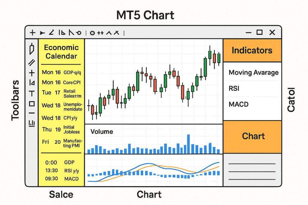 Diagram of MT5 charting tools and economic calendar